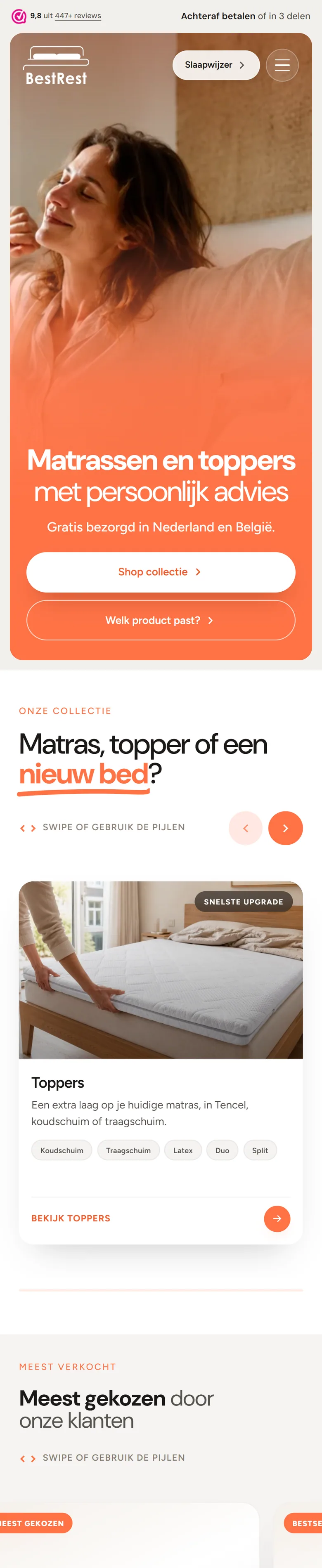 De website van BestRest op een telefoon