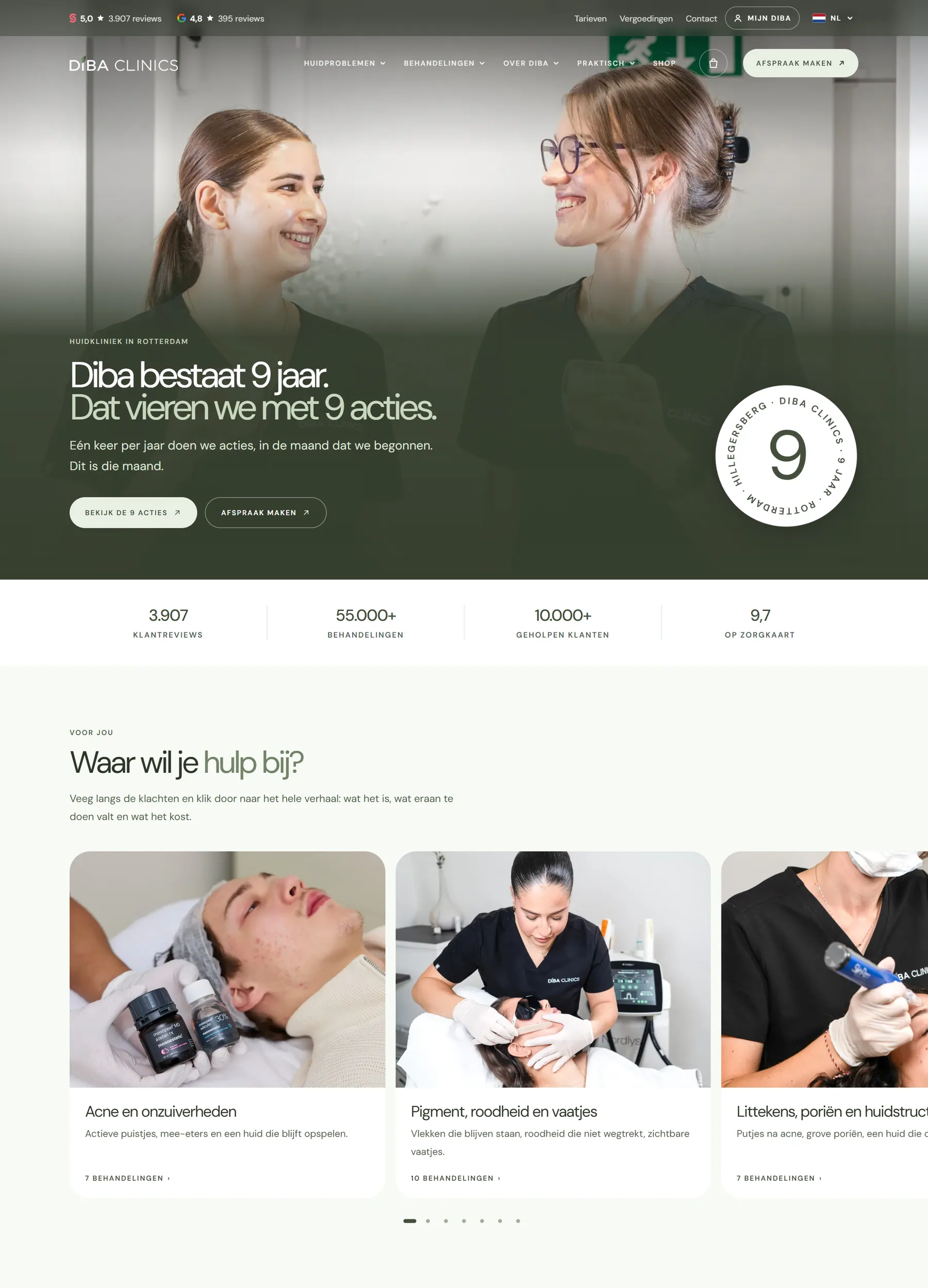 De website van Diba Clinics op een computerscherm