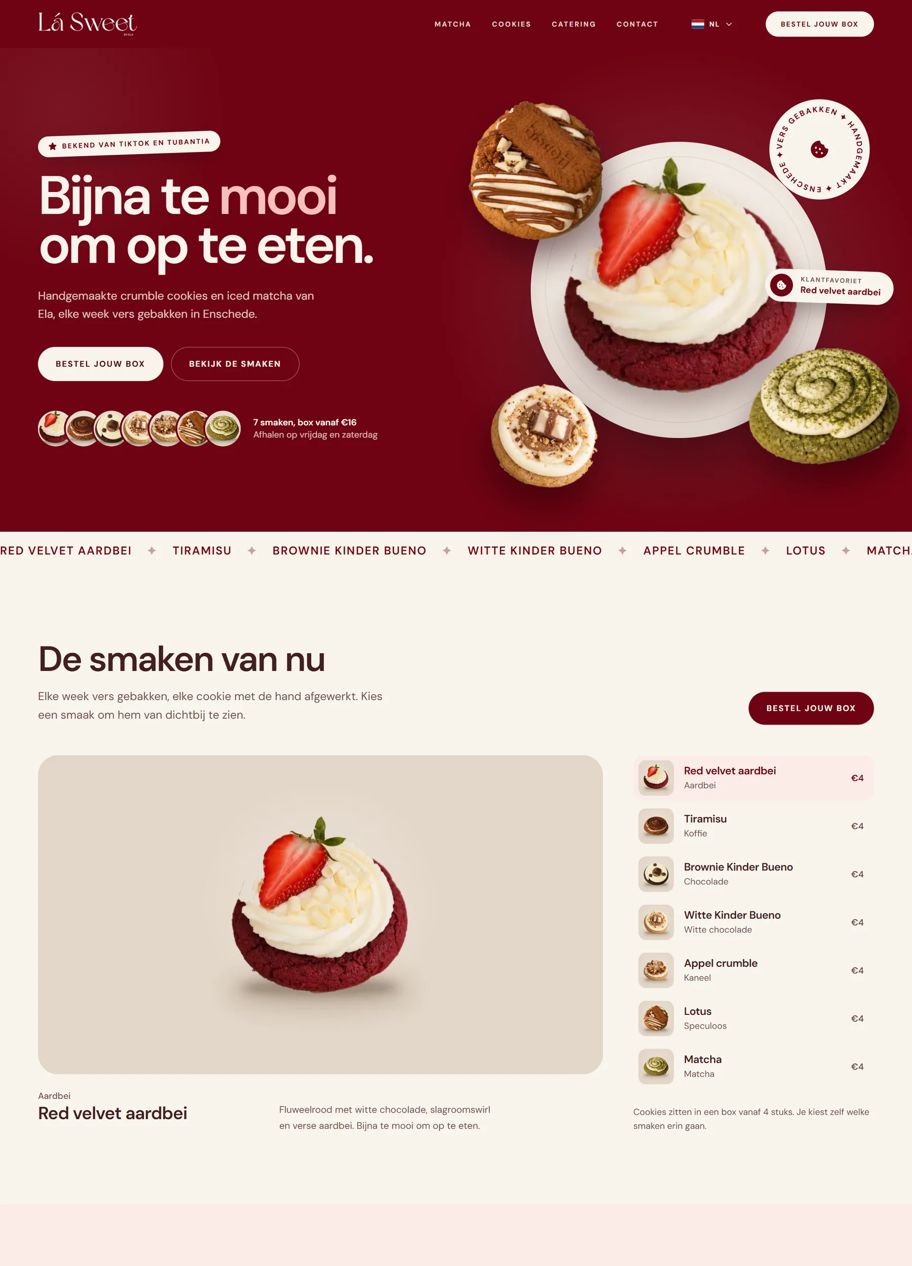 De website van Lá Sweet by Ela op een computerscherm