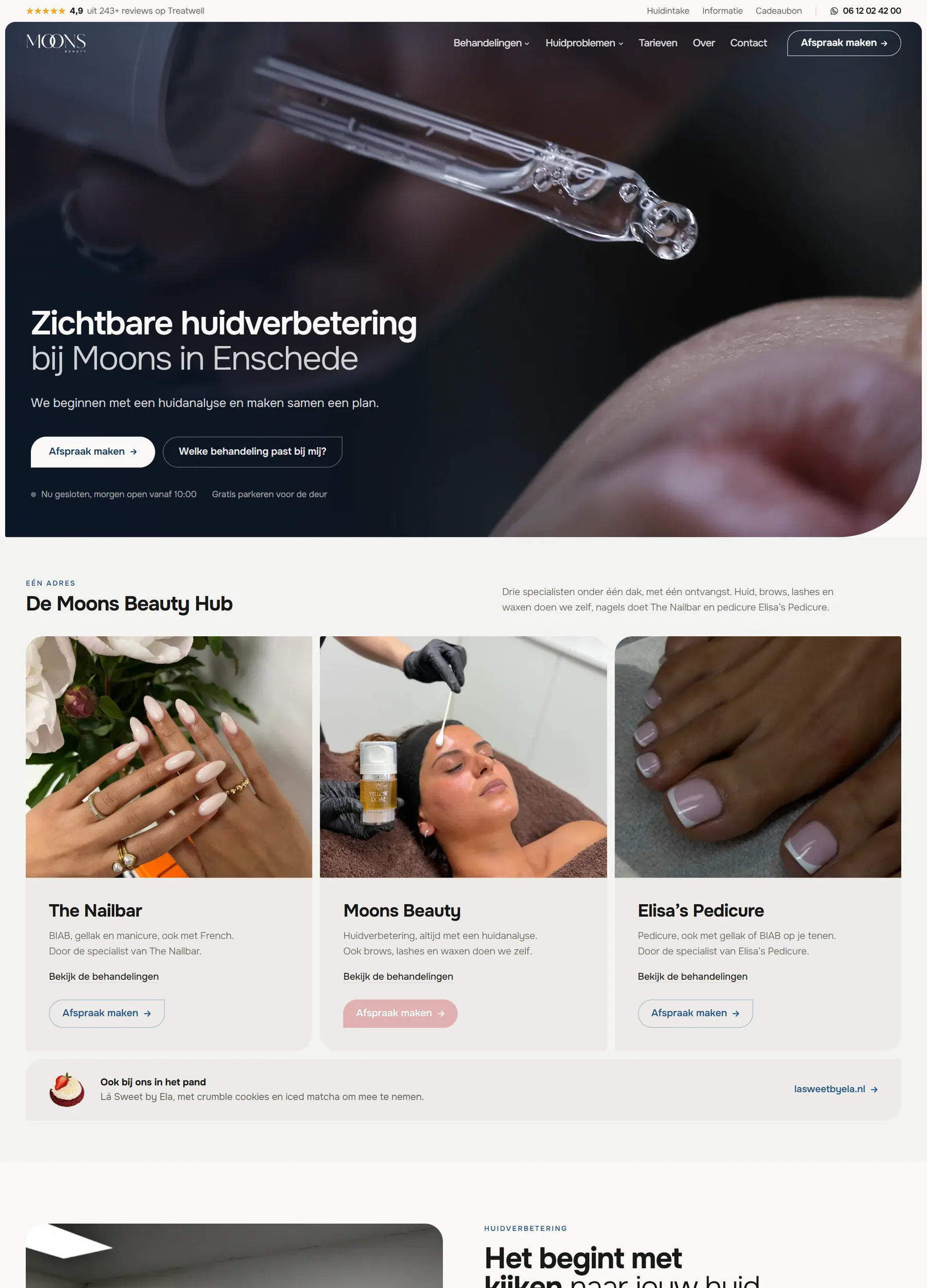 De website van Moons Beauty op een computerscherm