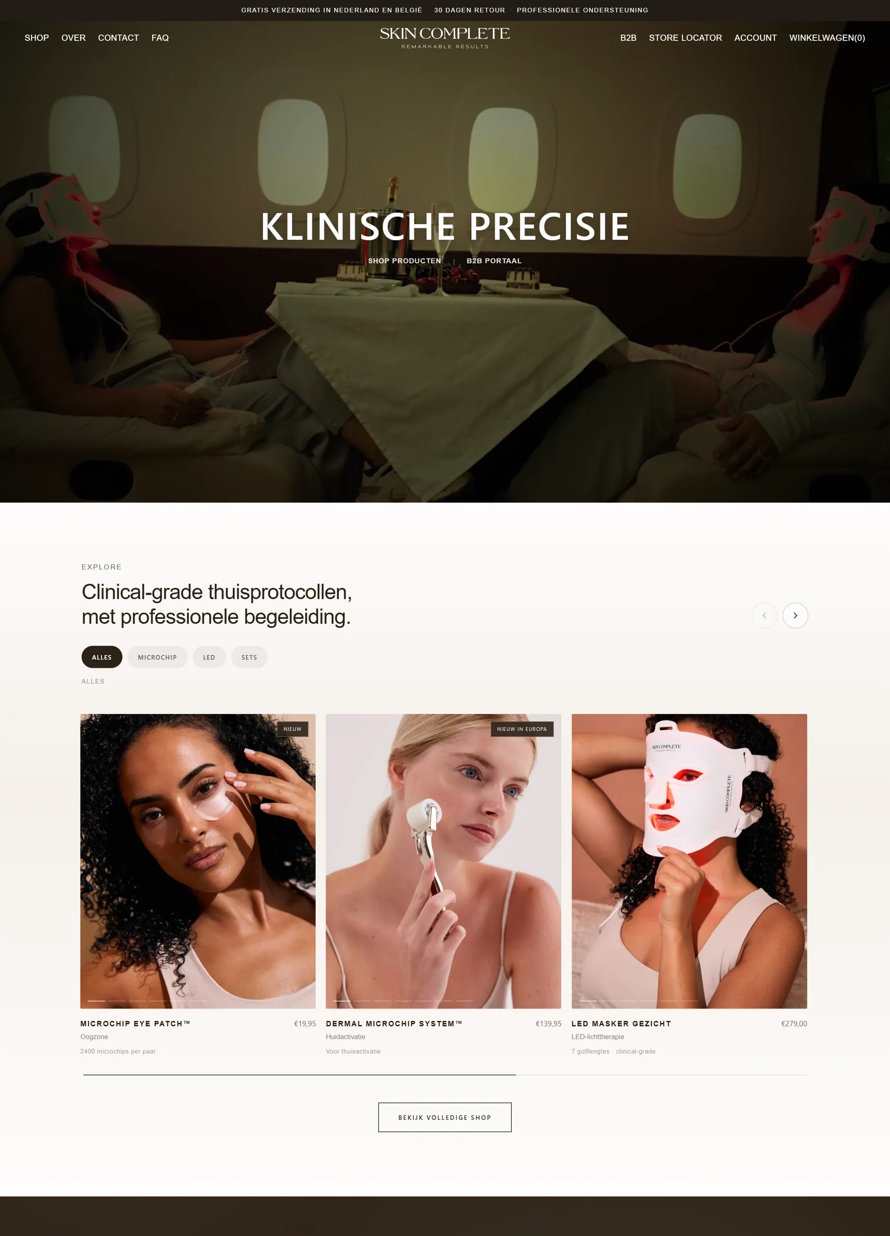 De website van SkinComplete op een computerscherm