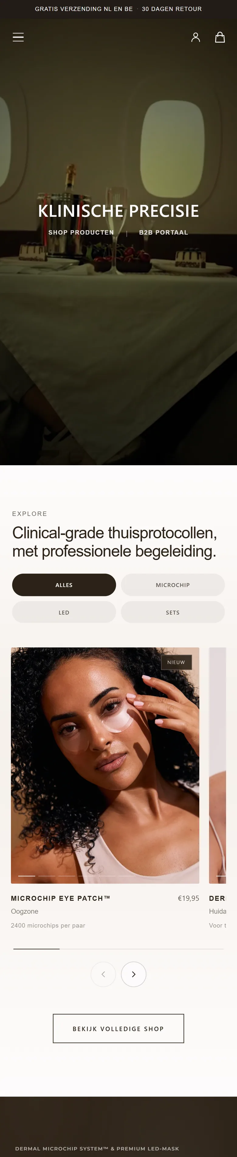 De website van SkinComplete op een telefoon