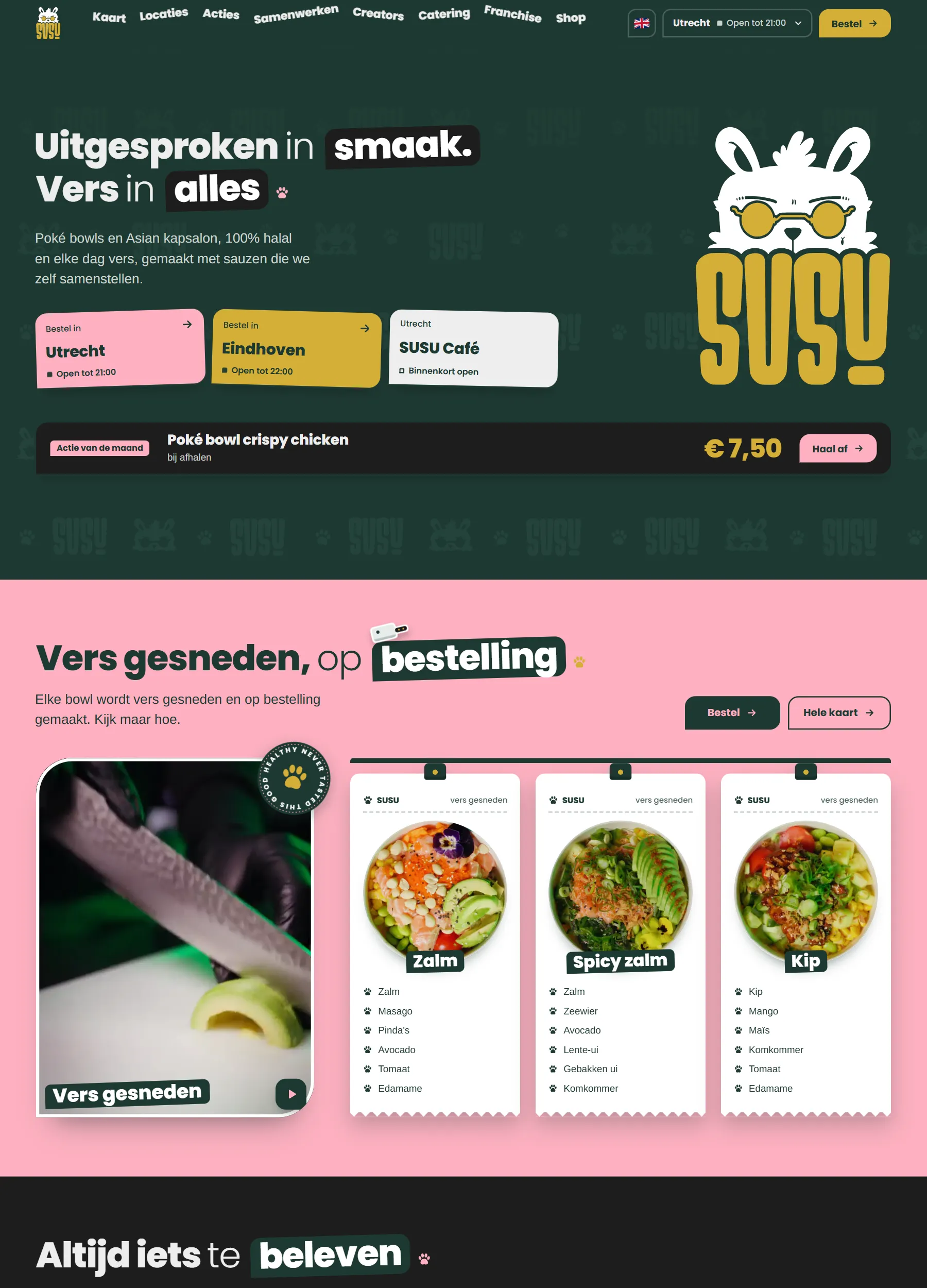 De website van SUSU Poke op een computerscherm
