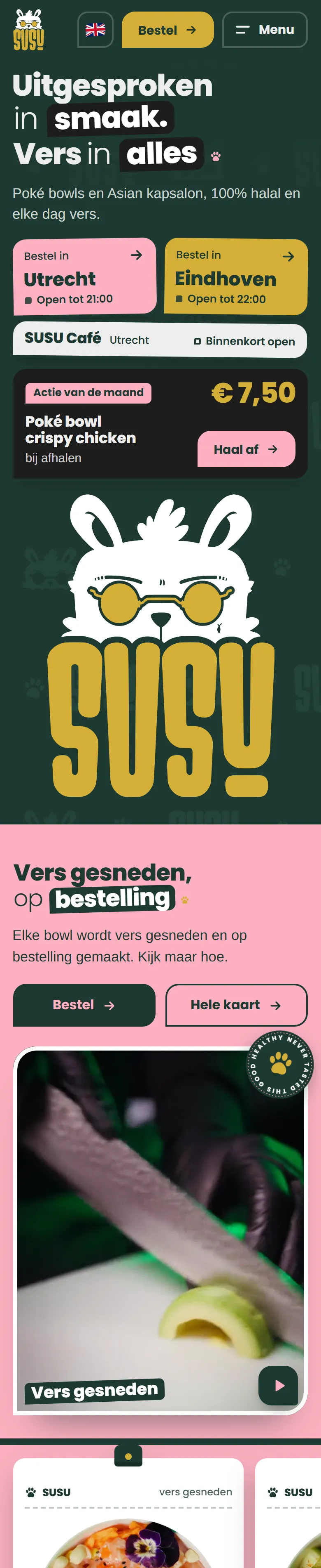 De website van SUSU Poke op een telefoon