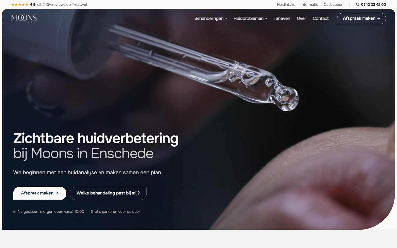 Schermopname van de website van Moons Beauty